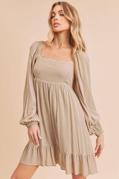 Aemi + Co Ruffled Hem Square Neck Balloon Sleeve Mini Dress-2