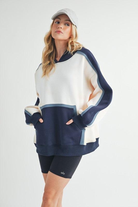 Aemi + Co Color Block Kangaroo Pocketed Hoodie-2