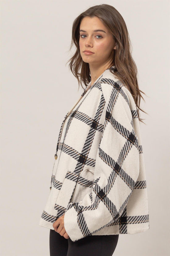 HYFVE Plaid Long Sleeve Jacket with Side Slit Pockets-2
