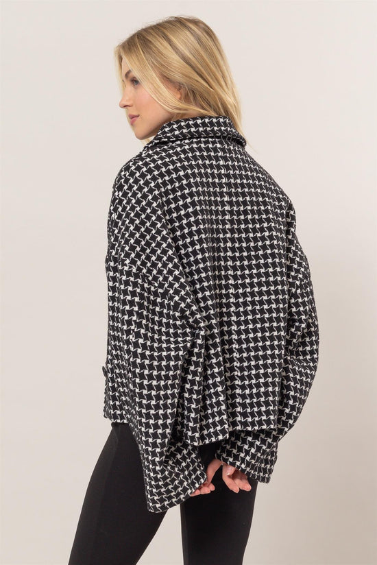HYFVE Tweed Plaid Button Up Collared Neck Jacket-1