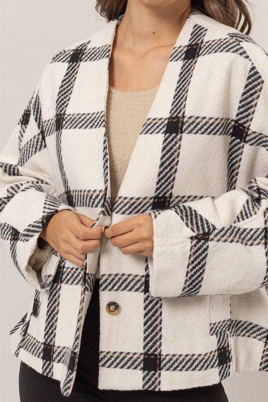 HYFVE Plaid Long Sleeve Jacket with Side Slit Pockets-3