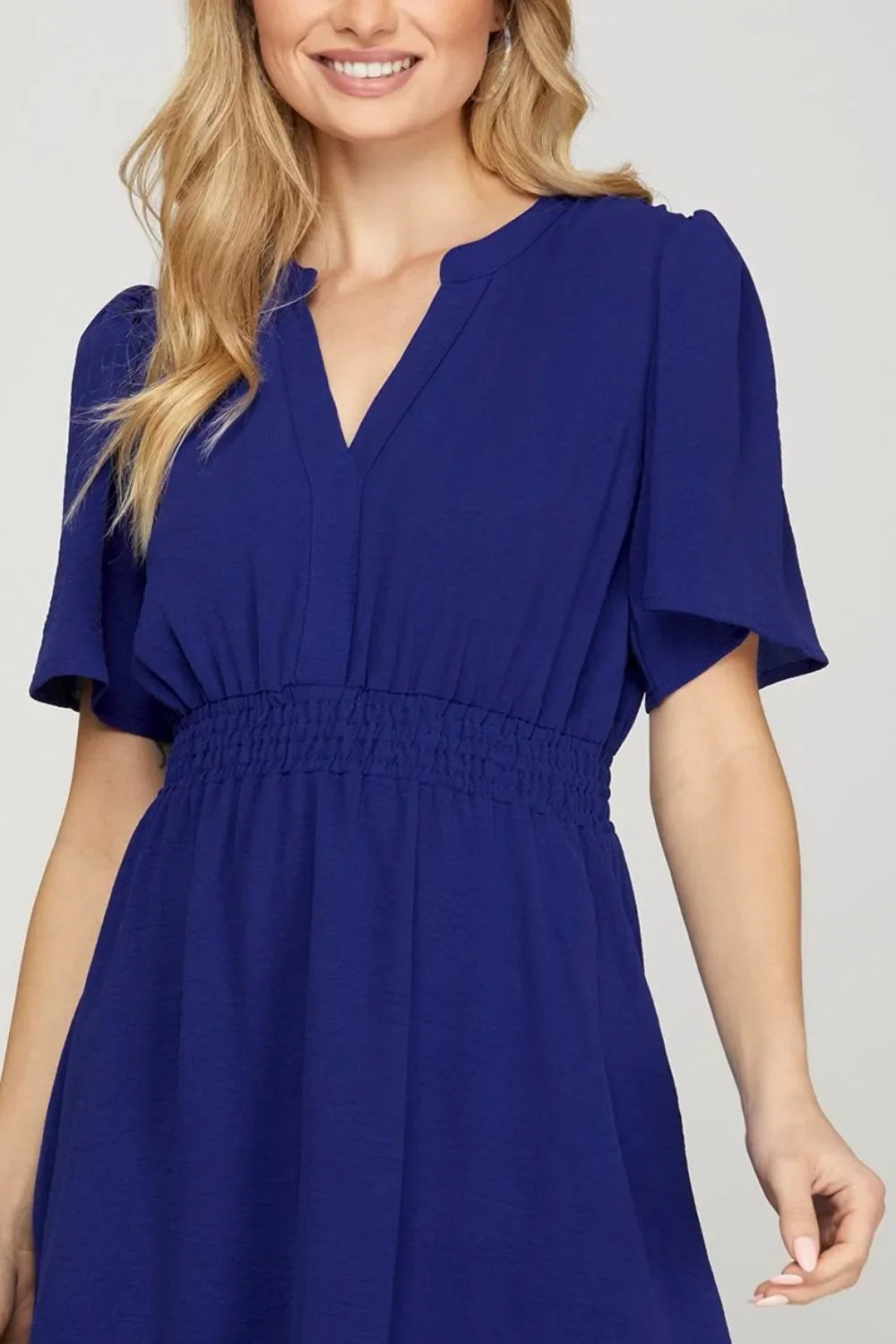 She + Sky Ruffled Hem Notched Flutter Sleeve Mini Dress-2