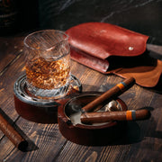 The Wine Savant Luxurious Cigar Glass - In A Leather Horseshoe Storage Case Whiskey Glassware with Cigar Holder - 10oz Cigar Holder Whiskey, Ash Tray - Dad, Men Home Office, Leather Gifts-2