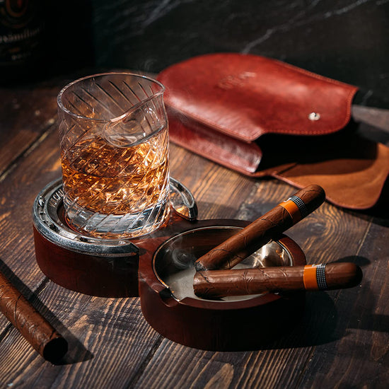 The Wine Savant Luxurious Cigar Glass - In A Leather Horseshoe Storage Case Whiskey Glassware with Cigar Holder - 10oz Cigar Holder Whiskey, Ash Tray - Dad, Men Home Office, Leather Gifts-2