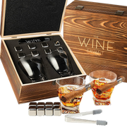The Wine Savant Luxurious Cigar Glasses - Whiskey glass with Cigar Holder - Set of 2, 10oz Cigar Holder Whiskey Glasses, Tongs, 8 Cube Chilling Rocks Stones - Set in Premium Wood Box Gift for Any Bar-0
