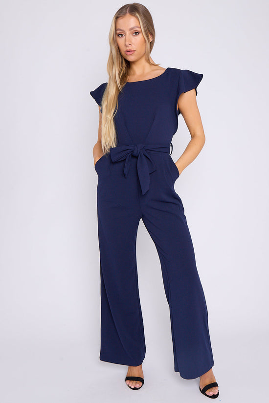 Navy Wide Leg Belted Jumpsuit-0