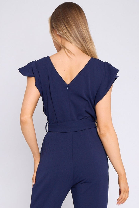 Navy Wide Leg Belted Jumpsuit-4