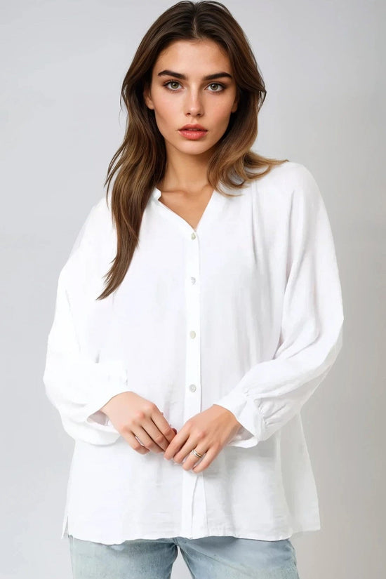 White Grandad Collar Blouse-0