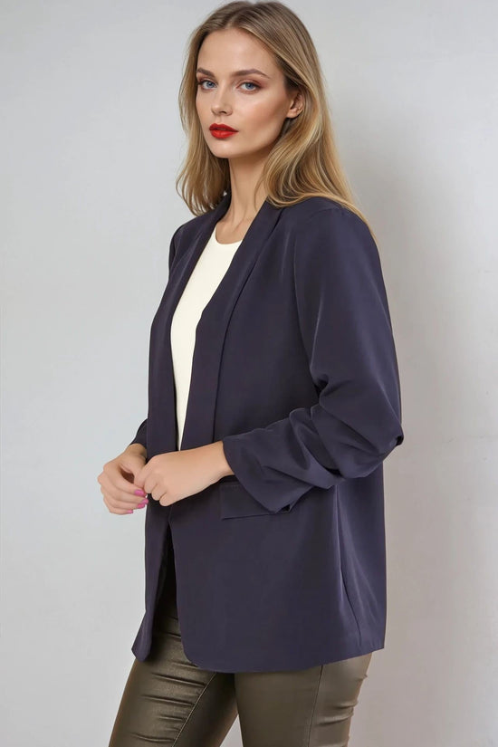 Navy Blazer with Ruched Sleeves-2