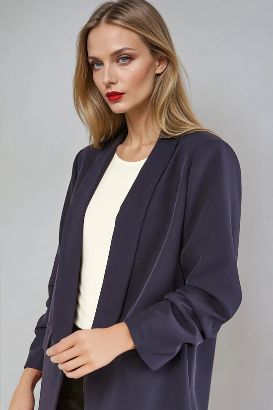 Navy Blazer with Ruched Sleeves-1