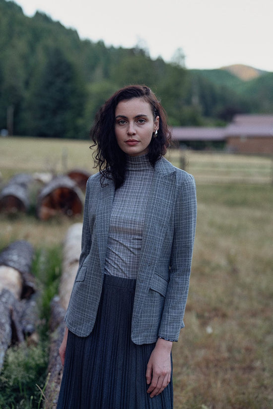 Fitted Blazer-Grey Plaid-0