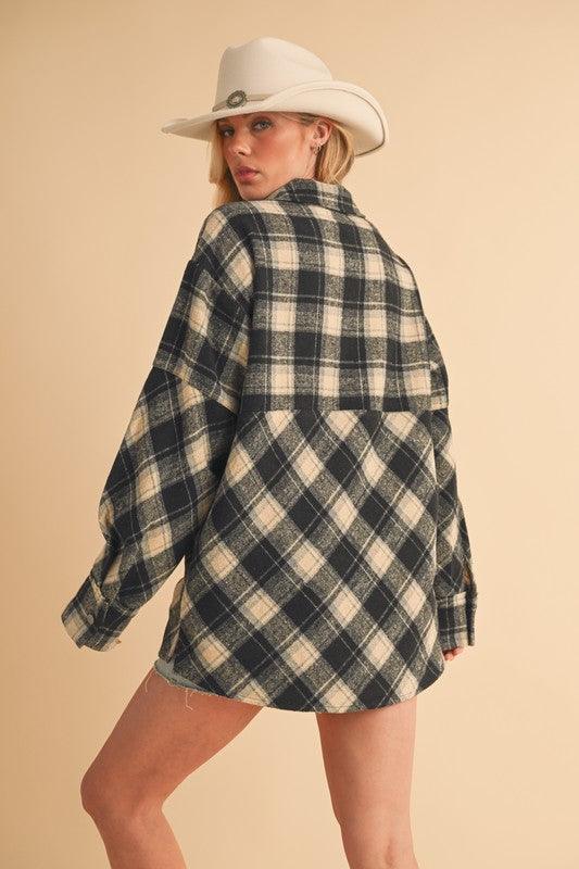 Aemi + Co Slit Plaid Half Zip Drop Shoulder Top-2