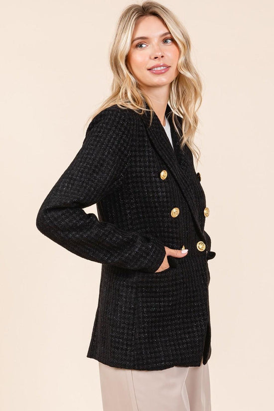 Mittoshop Plaid Texture Double-Breasted Long Sleeve Blazer-2