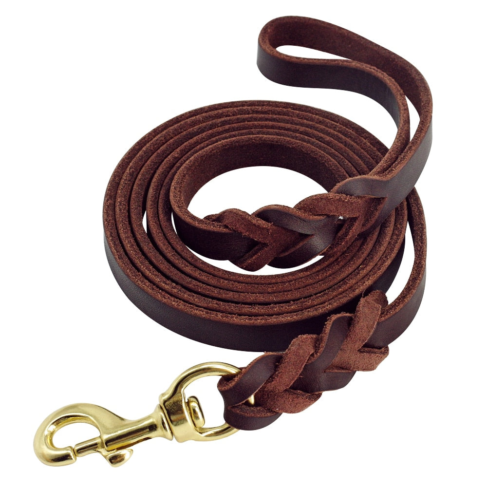 Genuine Leather Dog Leash Dogs Long Leashes Braided Pet Walking Training Leads Brown Black Colors For Medium Large Pet-0