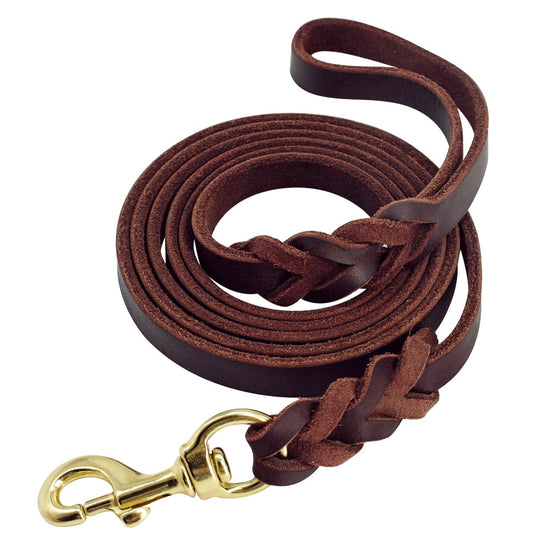 Genuine Leather Dog Leash Dogs Long Leashes Braided Pet Walking Training Leads Brown Black Colors For Medium Large Pet-0