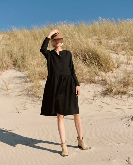 Black Linen Dress | Midi Dress | Linen Dress | Linen Clothing | 100% Organic Linen-0