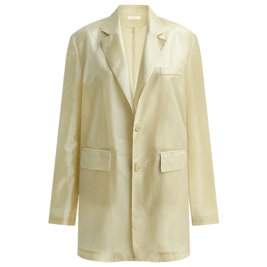 Soft Sheer Single Breasted Long Beige Blazer-3
